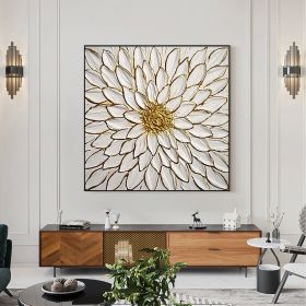 White & Gold Blooming Flower Textured Oil Painting Canvas (style: 01, size: 60x60cm) White & Gold Blooming Flower Textured Oil Painting Canvas (style: 01, size: 60x60cm)